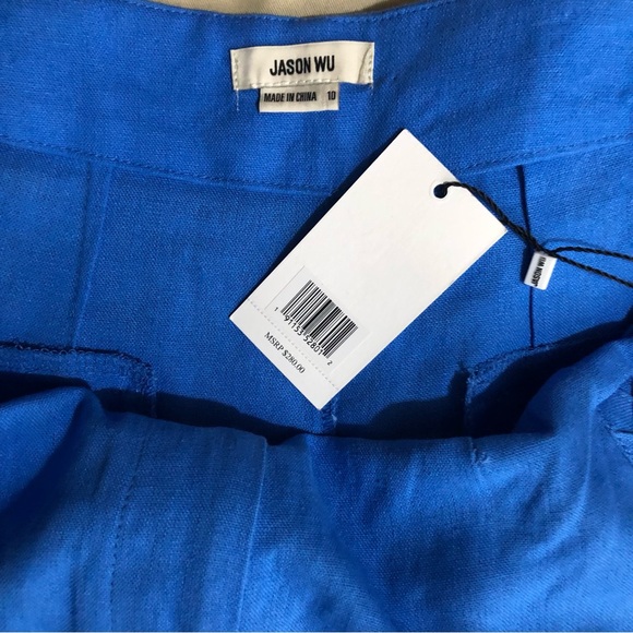 NWT Jason Wu Blue Braided Detail High Waist Wide Cropped Leg Linen Pants, Sz 10 - Picture 2 of 3